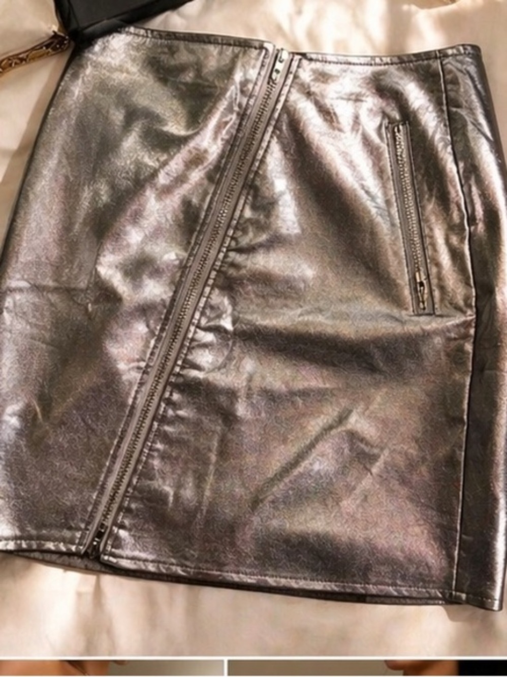 Metallic Silver Zip Front Mini Skirt | Statement lux Piece | It Girl Energy ✨